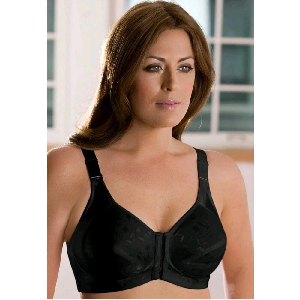 ELILA Black Jacquard Front Close Back Posture Panel Wireless Bra NWT 46E